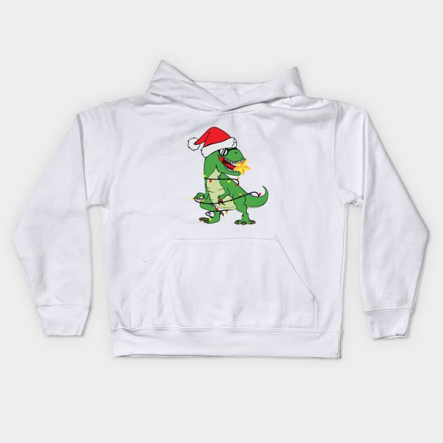 Funny T-rex Christmas Light Santa hat Tshirt Kids Hoodie by ssflower